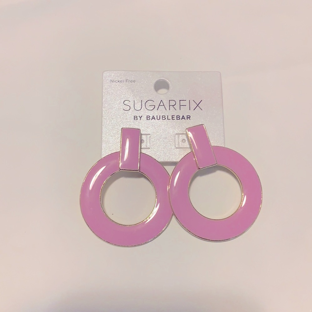 New Pink circle with gold trim Sugarfix By Baublebar earrings.